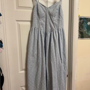 American Eagle Outfitters Light Blue Polka Dot Midi Dress